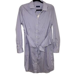UNTUCKit Shirt Dress Amanda Blue White Striped Size 10 Nautical Preppy
